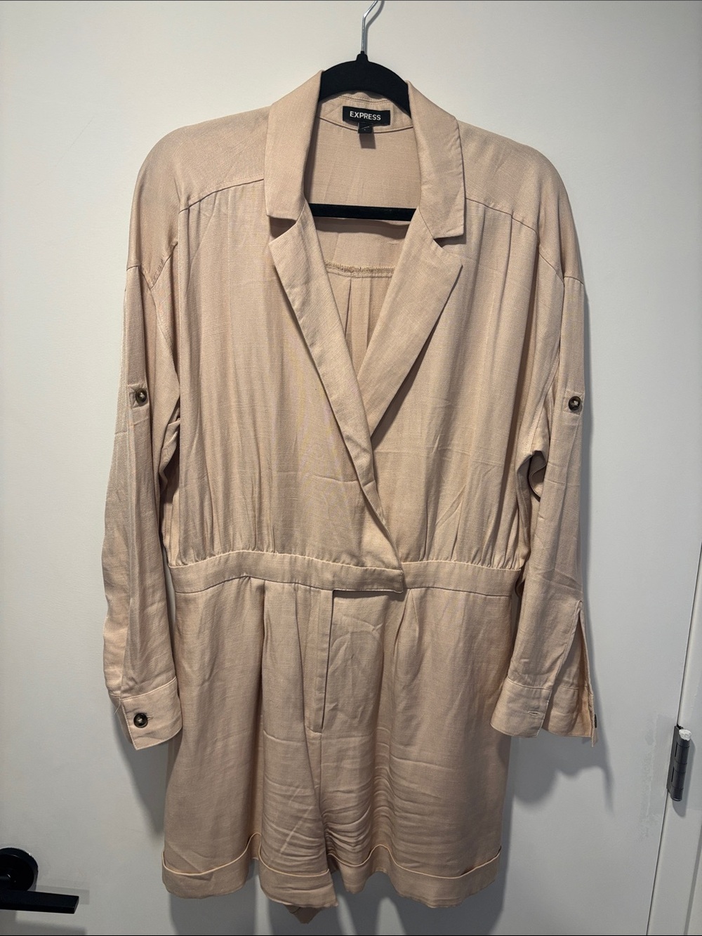 Express Beige Long-Sleeve Blazer Romper